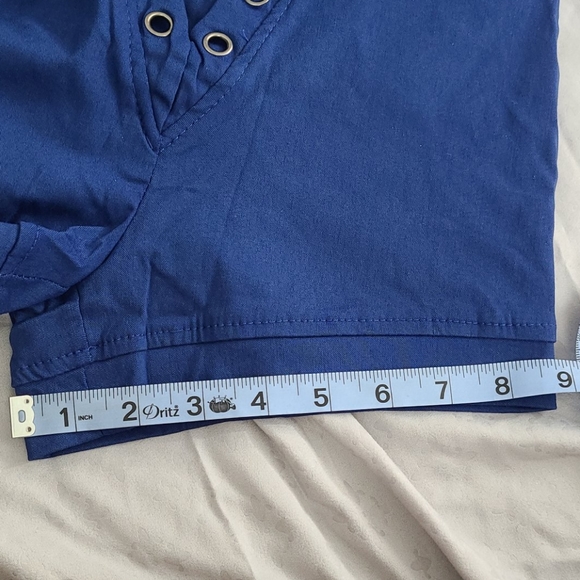 High Waisted Navy Blue Lace Up Shorts - Picture 3 of 7